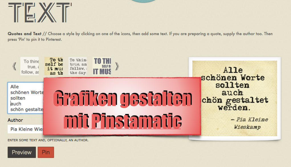 Texte grafisch gestalten mit Pinstamatic