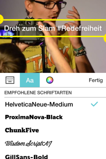 Die Auswahl der Schriftarten zur Titeleingabe bei Flipagram