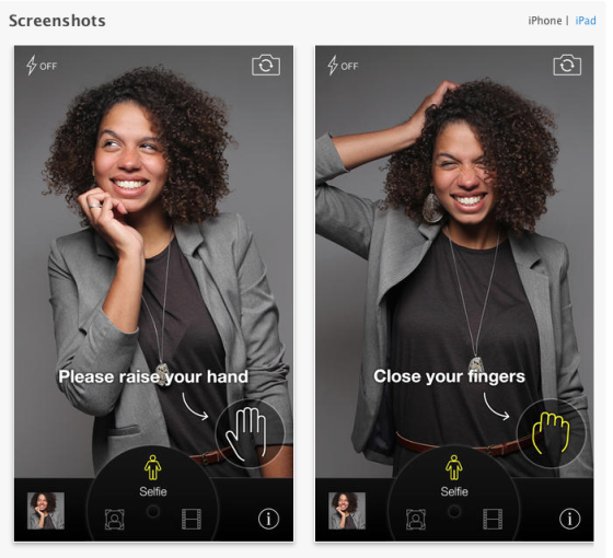 So einfach gehts: Die Selfie-App löst die Aufnahme mit einfachen Handgesten aus. Foto: CamMe 