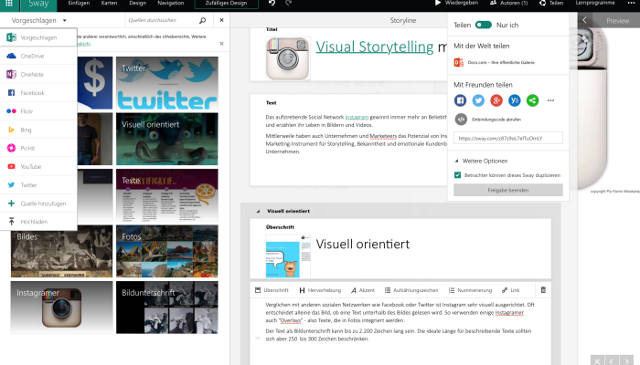 Sway Dashboard - Microsofts Storytelling-Tool